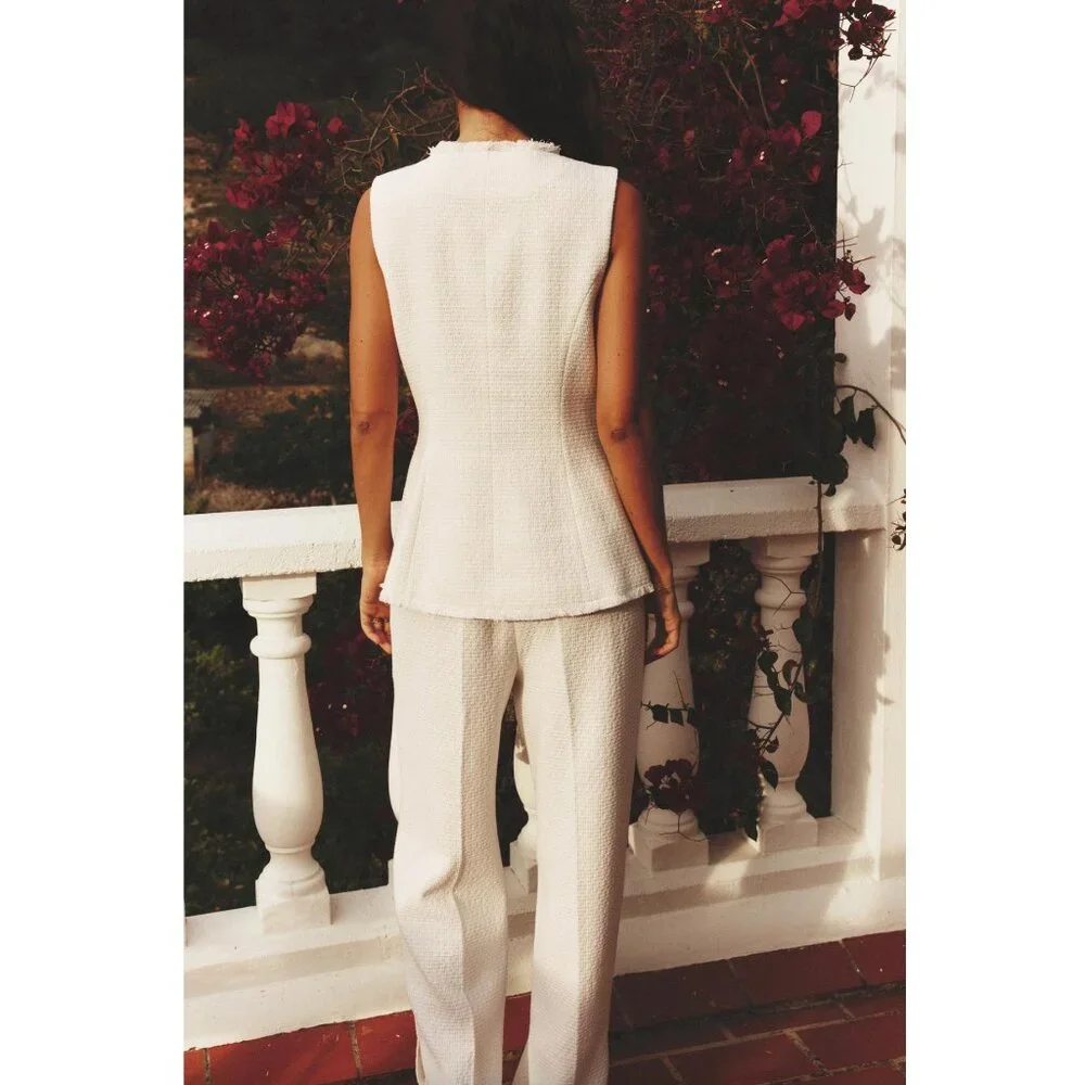 BLOGGER'S FAVE! Zara Textured Metallic Thread Pants Ecru